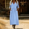 thumbnail image 5 of RYRJJ Cotton Linen Dress for Women Summer Trendy V Neck Button 3/4 Sleeves Dresses Maxi Beach Vacation Gauze Long Dress with Pockets(Blue,XXL), 5 of 9