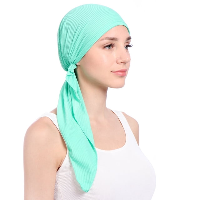 Zmoon Solid Color Indian Turban Hat Elastic Muslim Long Tail Turban Hat