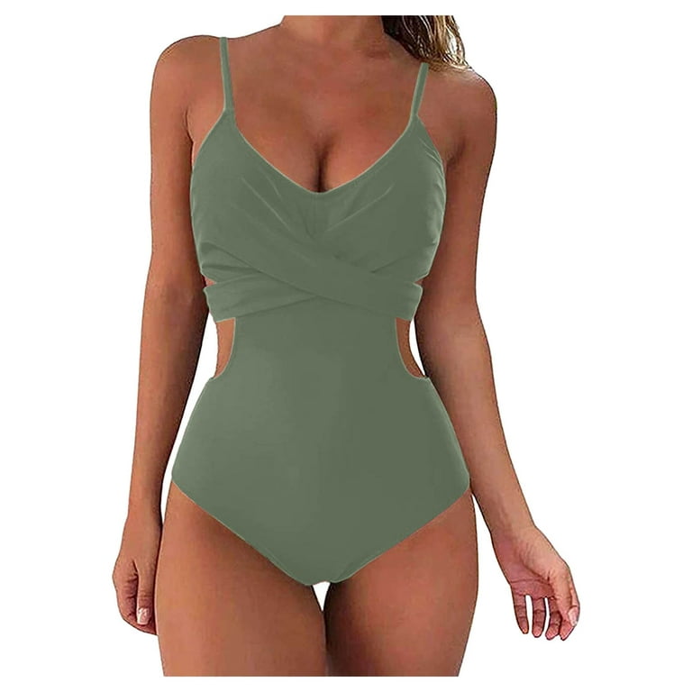 MRULIC one piece bathing suit for women Womens Swimming Costume Padded  Swimsuit Monokini Push Up Bikini Sets Swimwear Green + XL 