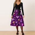 thumbnail image 2 of Valentine Day Dress for Women 1950S Retro Long Sleeve V-Neck Cocktail Dresses with Belt Love Heart Printing A-Line Dress 2026 Purple L, 2 of 5
