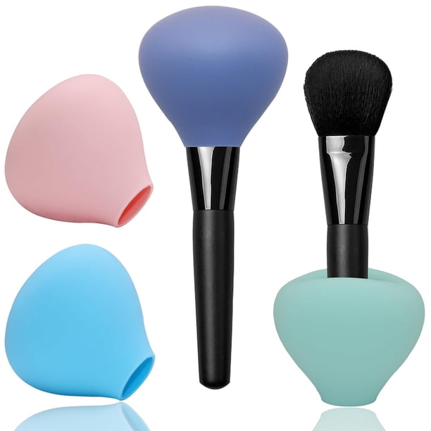 Fundas para brochas de maquillaje, estuche organizador de brochas de silicona para guardar y proteger el maquillaje, paquete de 3 portabrochas reutilizables (rosa, azul, verde)