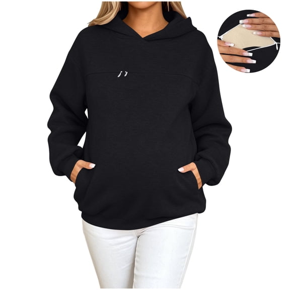 hoksml Women's Maternity Hooded Sweatshirt, Nursing Pullover with Side Pocket, Essential Pregnancy Top for Daily Loungewear