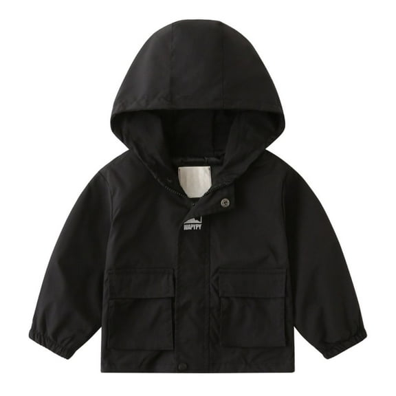 Hotiary Toddler Baby Boy Hooded Jacket Cotton Long Sleeve Solid Color Zipper Coat with Pockets Kids Casual Spring Fall Outwear Clothes Black for 2-10Y