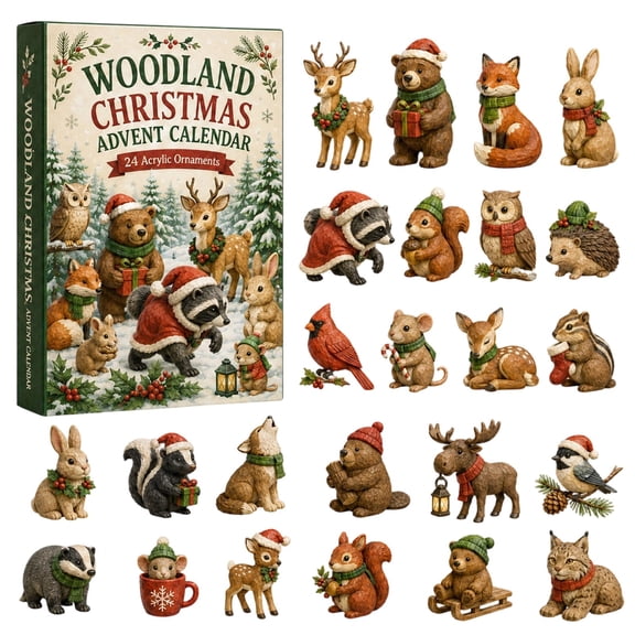Christmas Advent Calendar 2026, 24-Day Countdown Gift Box with Acrylic Forest Animals Hanging Ornaments for Tree, Mantel and Holiday Decor