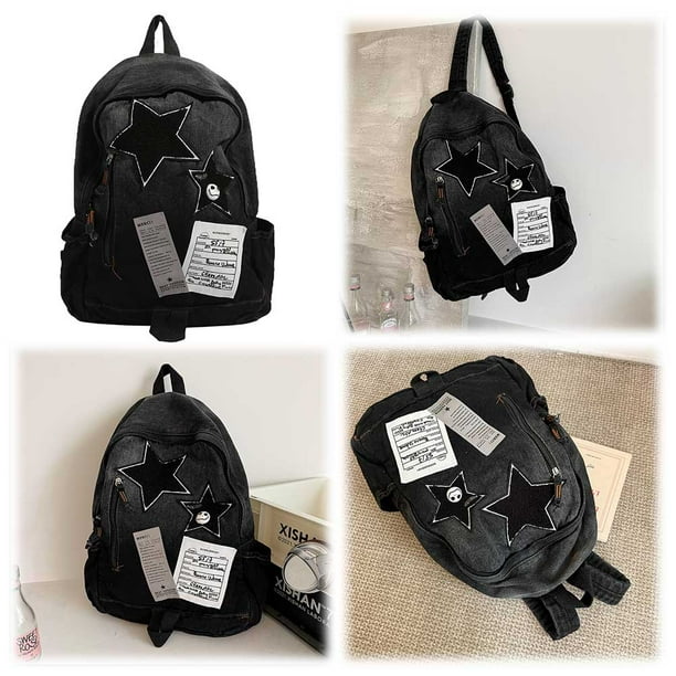 Mochila Vaquera Lavada Likrtyny con Gradiente Bolso Escolar Informal y Versátil