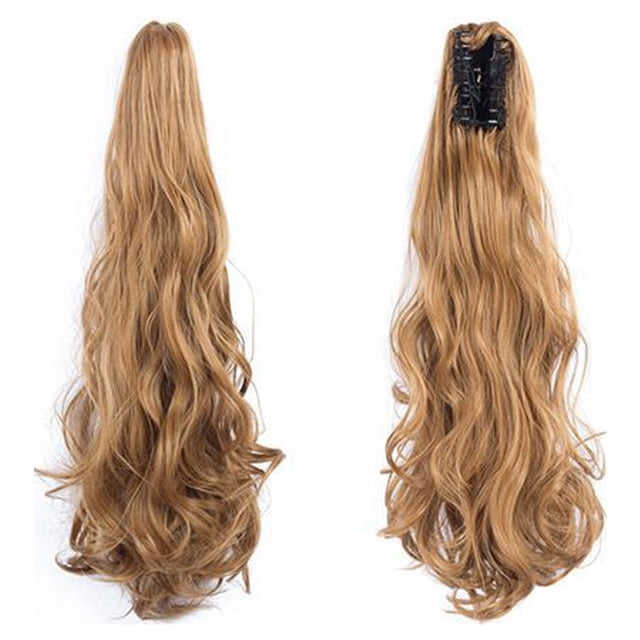 Extension de Queue de Cheval 24 Pouces Pince Griffe Ondulée Bouclée Extension de Cheveux Queue de Cheval Naturelle Duveteuse Postiche Synthétique pour Femmes Filles