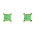 thumbnail image 3 of 14K Solid Gold Push Back Stud Earrings for Women | 0.5 cttw Princess Cut Simulated Green Diamond | Yellow Gold, 3 of 5