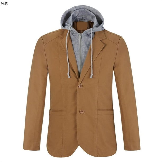 Traje de hombre con capucha y sombrero extraíble con costuras, traje informal ajustado de dos botones, chaqueta de una pieza de gran tamaño