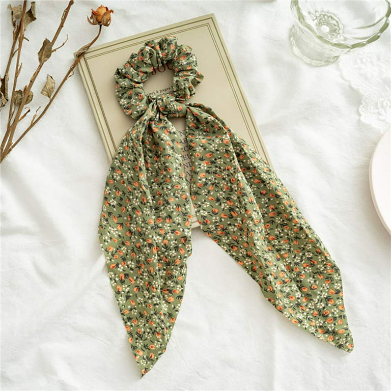 5 Pcs Floral Hair Scarf Scrunchies Bowknot hair ribbons Hand Bands Elastic  Ropes Ponytail Holder Printed Flower Bow Scrunchy Soft Scarf Hair Ties for
