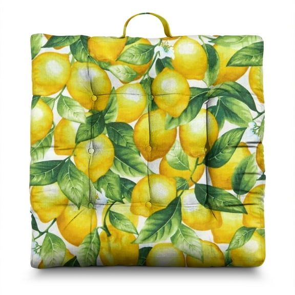 Fruit Lemon Seat Cushion - 22x22 Inch Large Floor Pillow, Soft Dutch Velvet, Fresh Yellow Citrus Pattern for Yoga & Home Decor
