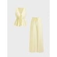 thumbnail image 2 of Conjunto de Dos Piezas de Verano para Mujer, con Estampado de Rayas, Sin Mangas, con Cordones, Camiseta Sin Mangas y Pantalones para Playa Amarillo S, 2 of 8