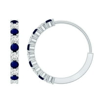 Rosec Jewels Real Blue Sapphire Hoop Earrings with Moissanite for Women - AAA Quality, 14K White Gold