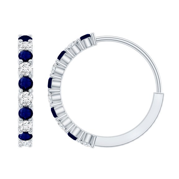Rosec Jewels Natural Blue Sapphire Hoop Earrings for Women - AAA Quality - Sapphire Diamond Earrings - Gift for Special Occasions, 10K White Gold