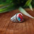 thumbnail image 3 of Pink Dahlia Oyster Turquoise Ring, 925 Silver Ring, Designer Ring, Multi-Stone Mosaic Ring, Boho Jewelry, Oval Gemstone Ring, Gift For Her*, 3 of 10