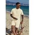 thumbnail image 6 of COOFANDY Men's Two Pieces Cotton Linen Set Henley Shirt Short Sleeve and Casual Beach Shorts Summer Yoga Outfits, 6 of 6