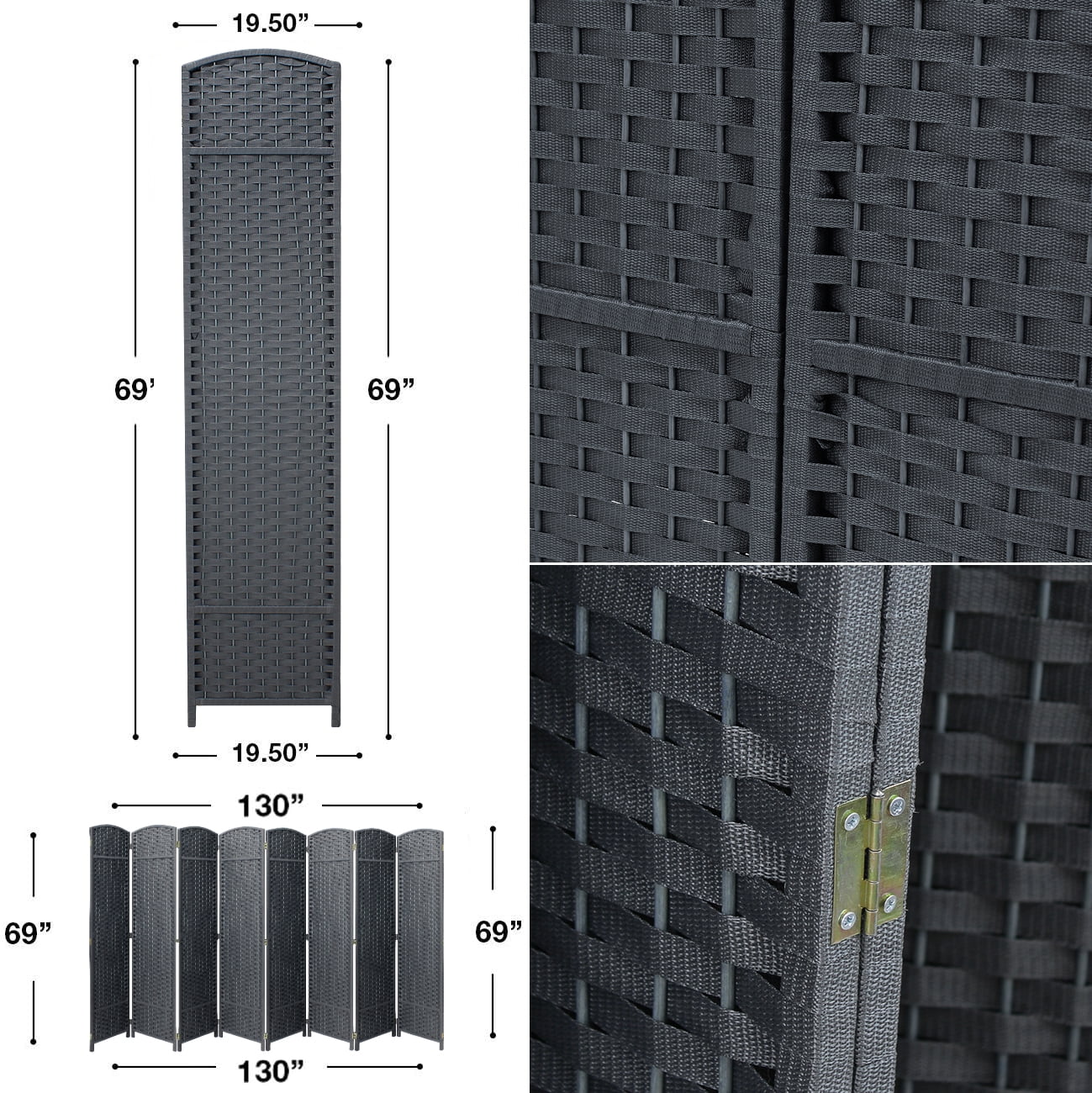Sorbus Room Divider Privacy Screen, 6 ft. Tall Extra Wide Foldable Panel Partition Wall Divider (8 Panel, Espresso B Grey)