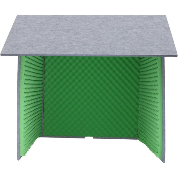 Desktop Soundproof Cover,Portable Vocal Recording Booth with Removable Top Cover,Square Foldable Soundproof Cover,Modern Vocal Sound Absorbing Shield for Home, Office (Green,Gray)