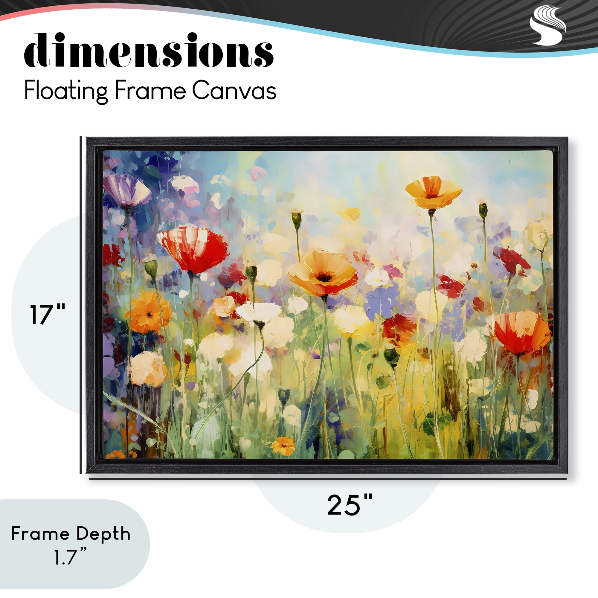 Stupell Industries Sunlit Meadow of Colorful Blooms Black Framed Floater Canvas Wall Art, design by Creative Studio