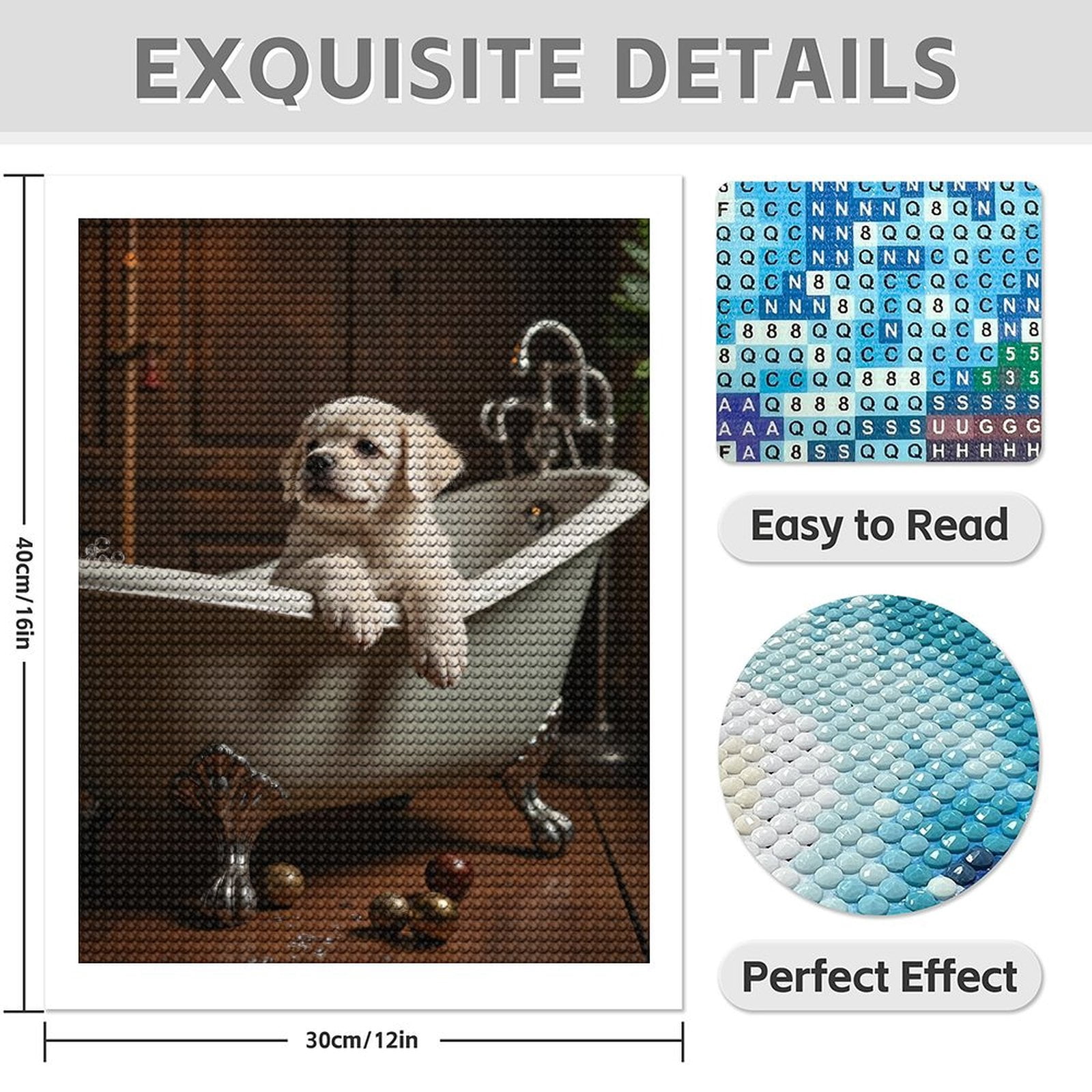 Diamond Art Kit for Adults, Puppy Bathtub Rustic Decor Scene Diamond Painting for Adults Beginners, DIY Diamond Art Painting Kits, 5D Diamond Painting Crafts for Home Decor 12x16 Frameless