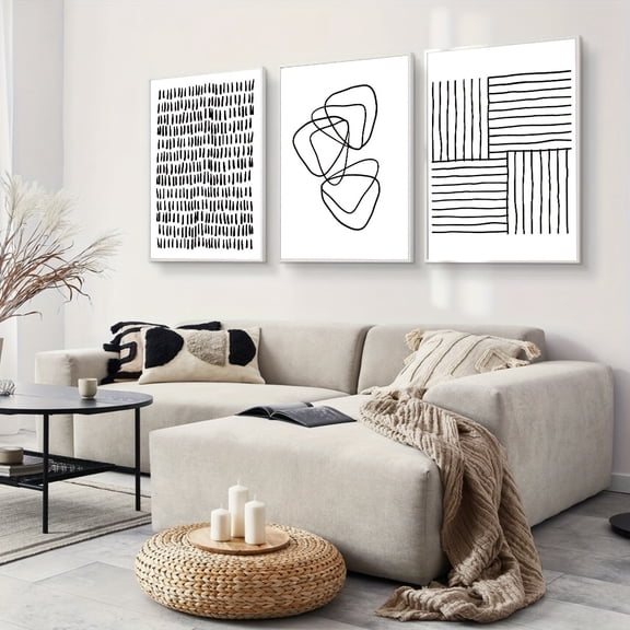 Black and White Prints Set of 3 Prints, Black Abstract Art, Black Gallery Wall, Modern Line Art, Abstract Prints, Modern Black and White Dot Line Abstract Minimalist Note Art Decoration, No Frame