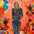 thumbnail image 6 of Erwazi Mardi Gras T-Shirt for Women Graphic Printed Crewneck 3/4 Sleeve Carnival Tee Top, 6 of 6