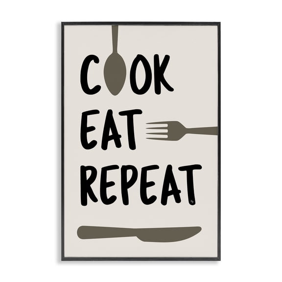 Stupell Industries Modern Cook Eat Repeat with Utensils Black Framed Giclee Art, 12 x 18, by Martina Pavlova