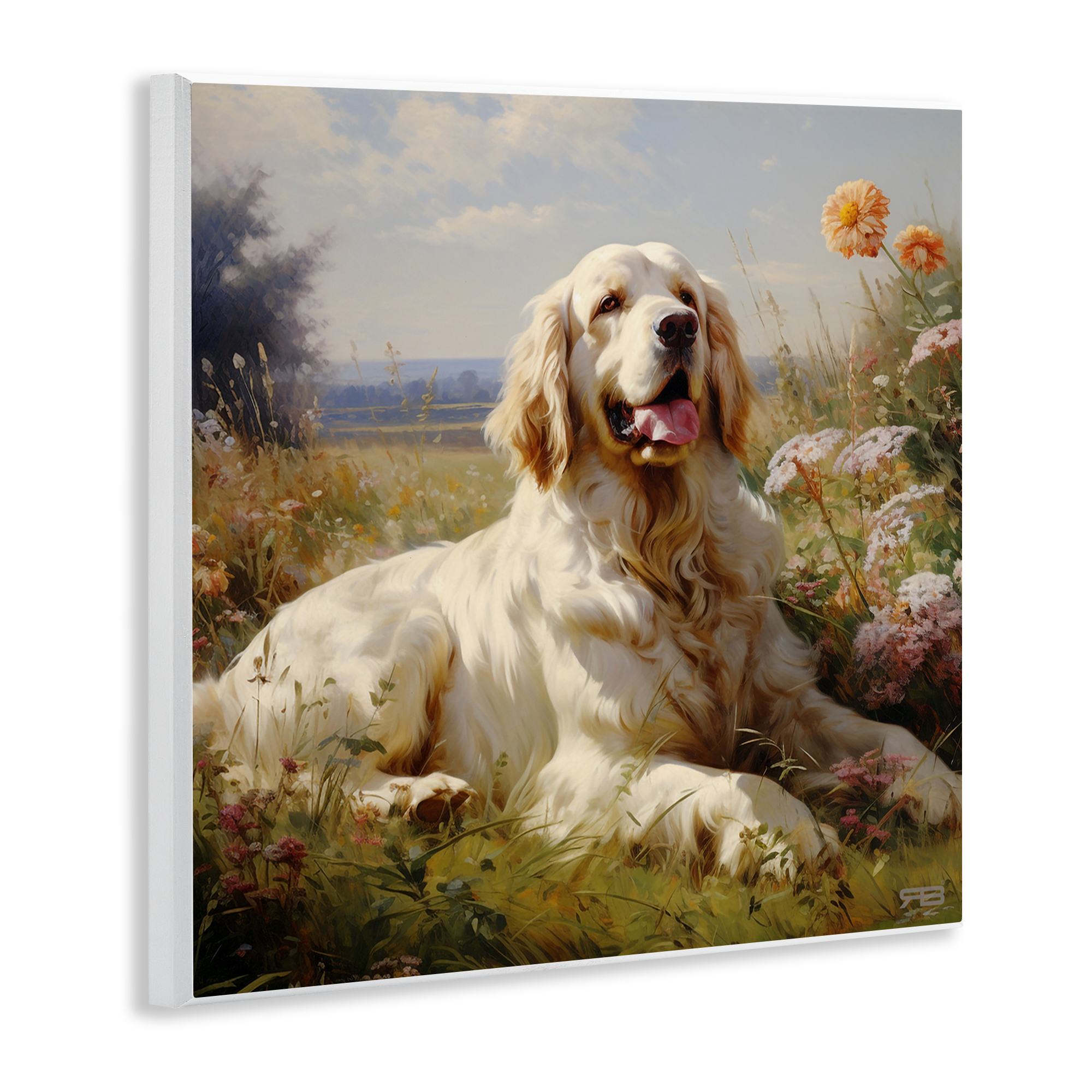 Stupell Industries Calm Golden Retriever Landscape Animals & Insects Painting Unframed Art Print Wall Art, 12 x 12