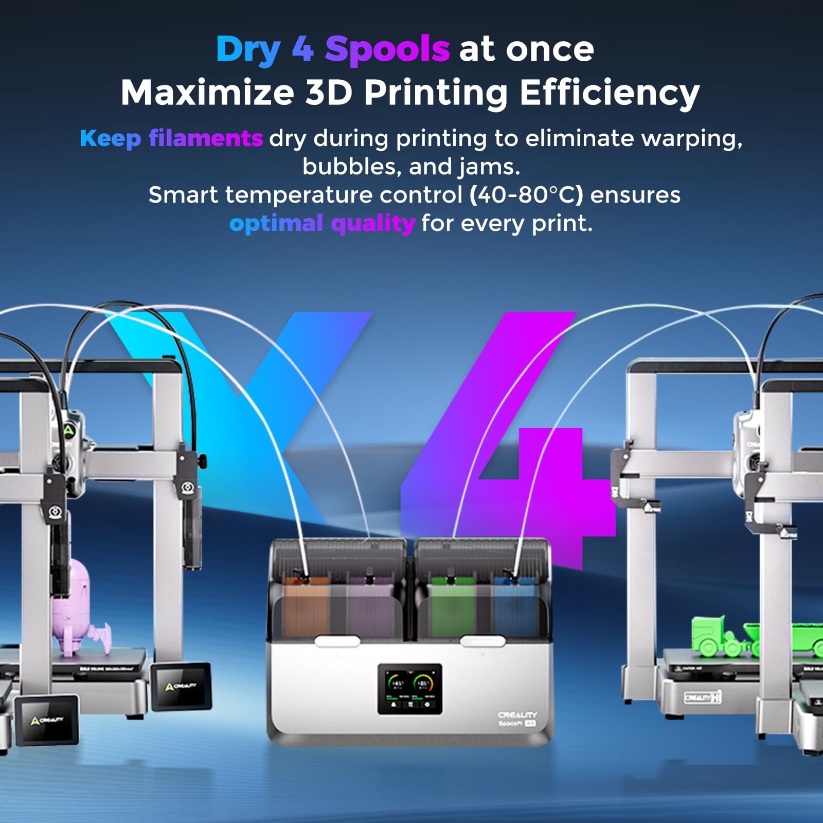 Creality Space Pi X4 Filament Dryer Box, 4 Spools Filament Dehydrator with Dual Independent Heating Chambers, 200W Fast Heating Up to 85℃, Compatible with PLA, PETG, ABS, TPU