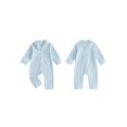 thumbnail image 2 of Cenuakty Baby Jumpsuit Long Sleeve Stripes Print Button Up Romper Footless Pajamas, 2 of 9