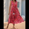 thumbnail image 4 of Vestido de Verano para Mujer, Sin Mangas, Bohemio, Floral, con Escote en V, Lazo Frontal, Flecos y Fluido Negro y Rojo S, 4 of 8