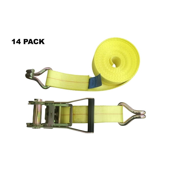 14 Pack - 2″ x 20′ Ratchet Tiedown 10000lb Breaking Strength And Double J-Hooks