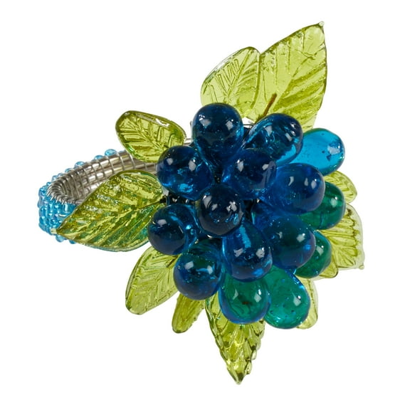 Saro Lifestyle Flower And Leaves Design Beaded Napkin Rings (Set of 4) aqua