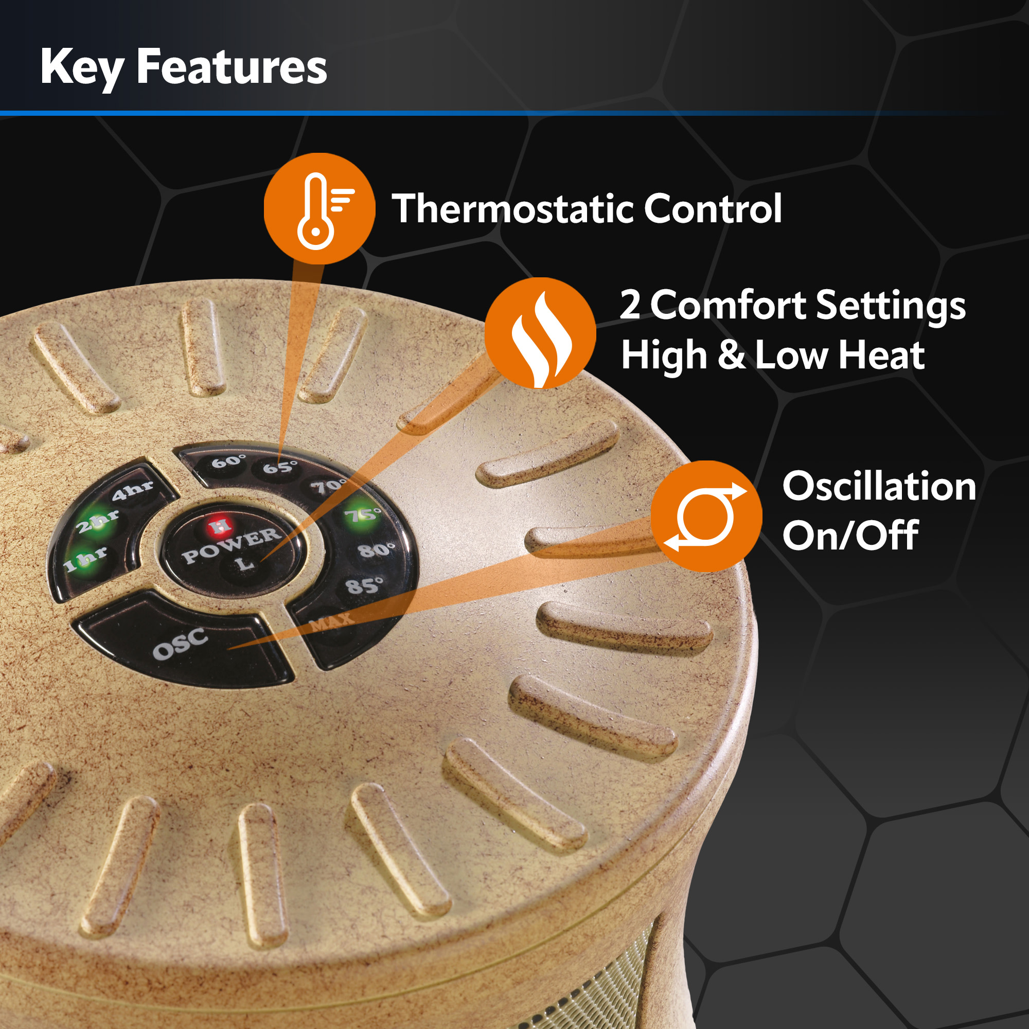 Lasko 16" 1500W Designer Series Oscillating Ceramic Space Heater with Timer, Beige, 6405, New - image 3 of 9