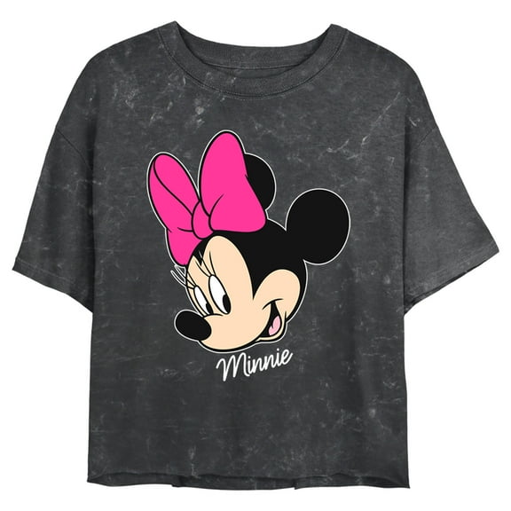 Junior's Mickey & Friends Minnie Mouse Portrait Crop Graphic Tee Black Large