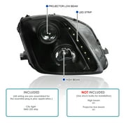 Spec-D Tuning Black Projector Headlights w/ LED Strip Compatible with 1997-2001 Honda Prelude, Left + Right Pair Headlamps Assembly