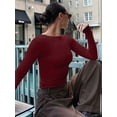thumbnail image 4 of Womens Crewneck Long Sleeve Shirt Double Lined Basic Tees Side Ruched Going Out Crop Tops Wine Red M, 4 of 7