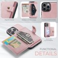 thumbnail image 2 of Allytech 2 in 1 Detachable Wallet Case for iPhone 16e, [Support Wireless Charging] [4 Card Slots & 2 Cash Pocket], Retro PU Leather Magnetic Closure Shockproof Anti-Drop Slim Case, Pink, 2 of 8