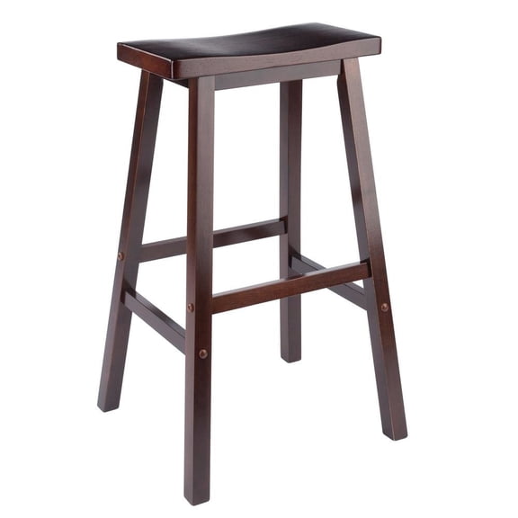 FurniFact Antique Walnut Solid Wood Saddle Seat Bar Stool, 29. In Stool