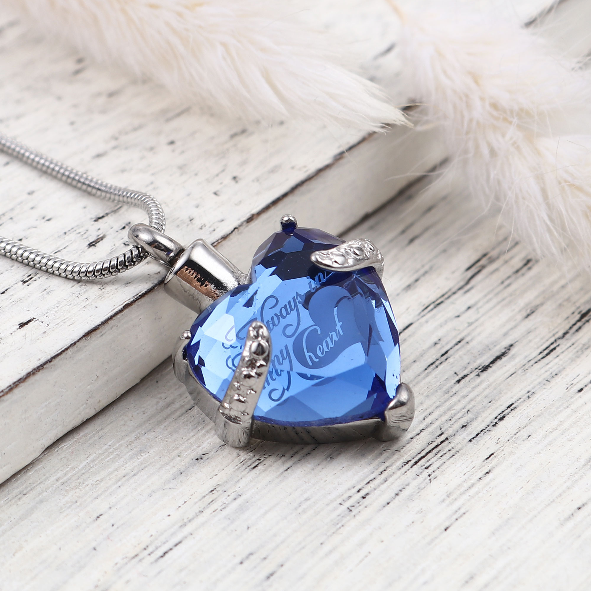 Blue "Always in My Heart" Cremation Necklace Rhinsestone Women's Heart Urn Necklace for Ashes Funeral Urn Jewelry Remembrance Memorial Pendant with Free Funnel Fill Kit and Gift Box - image 3 of 10