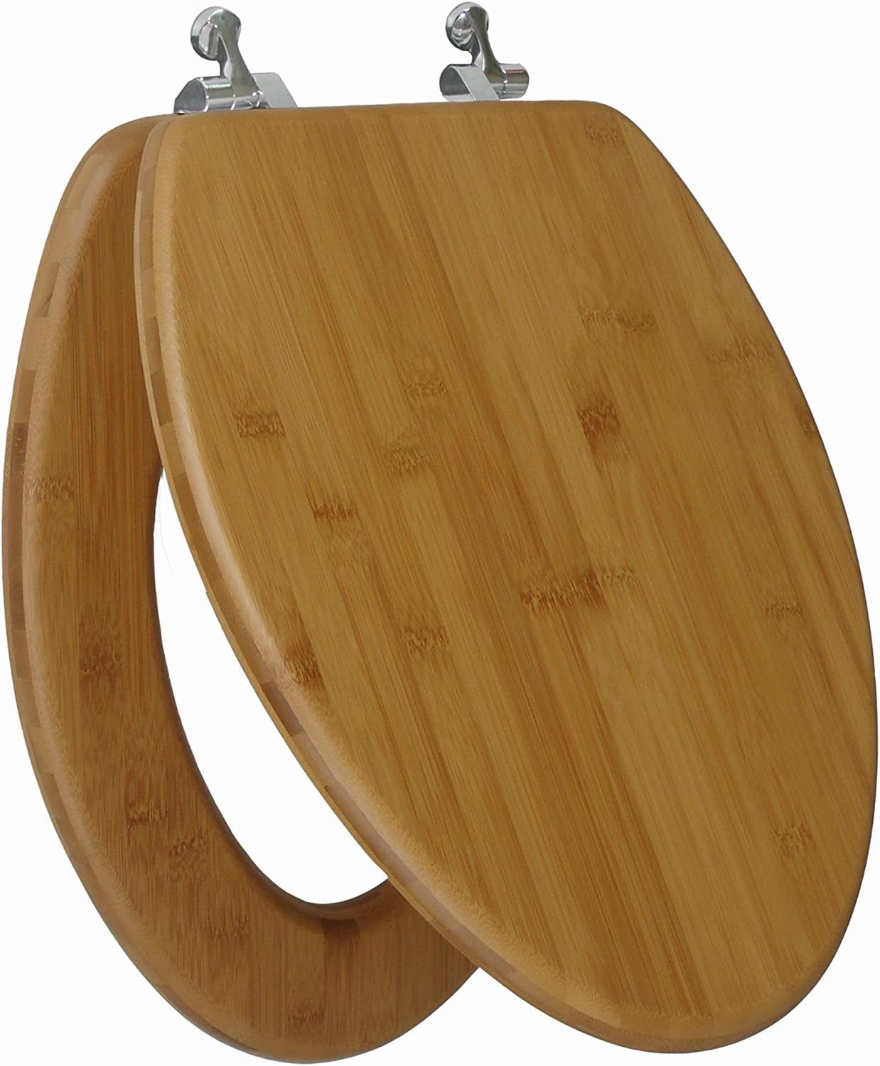 TOPSEAT Native Impression Elongated Toilet Seat w/ Brushed Nickel Hinges, Natural Bamboo