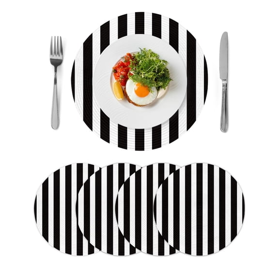 Round Placemats Black and White Stripe 15 inch Set of 4 Table Mats for Dining Table Simple Style Heat Resistant Non-Slip Kitchen & Home Decorative Place Mat Set