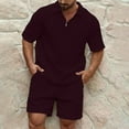 thumbnail image 2 of YYDGH Men 1/4 Zip Polo Shirt and Shorts Set Summer 2 Piece Outfits Fashion Short Sleeve Waffle Knit Casual Sports Tracksuit for Men, 2 of 6