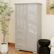 Tall and Wide Storage Cabinet with Doors for Bathroom/Office, Three Drawers, Grey