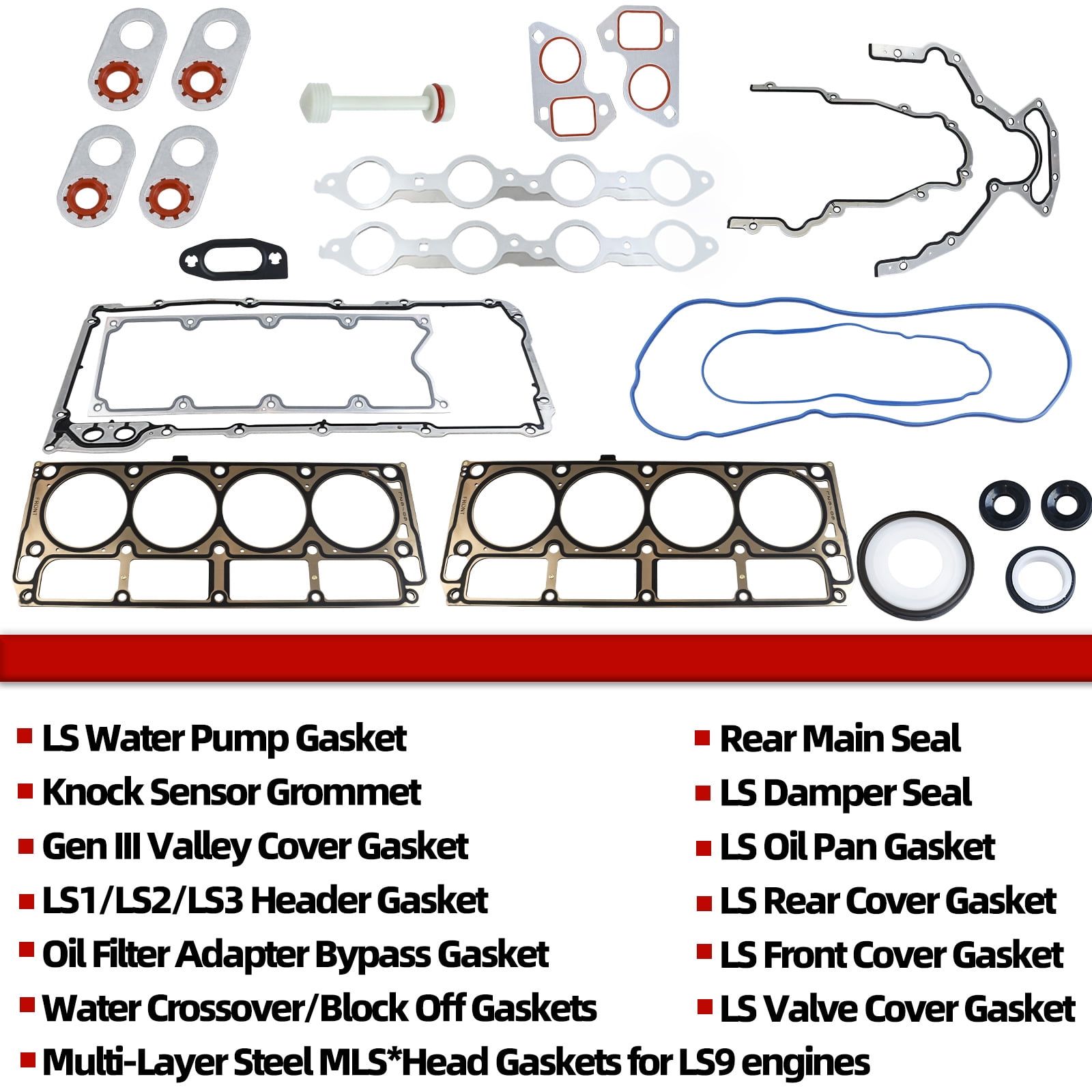 MITZONE LS Gasket Set Kit & LS9 Head Gaskets Compatible with 1999-2010 Chevy Silverado GMC Sierra 1500 2500 3500 Replace12622033 12585673