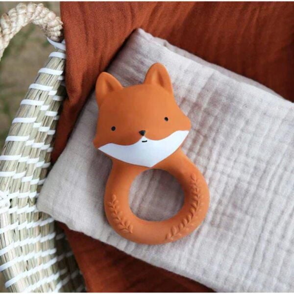 A Little Lovely Company - Teething Toy - Orange - Natural Rubber from Hevea Tree – Cheeky Fox Character - Soothes and Comforts Teething Babies - Safe and Fun – 0+ months