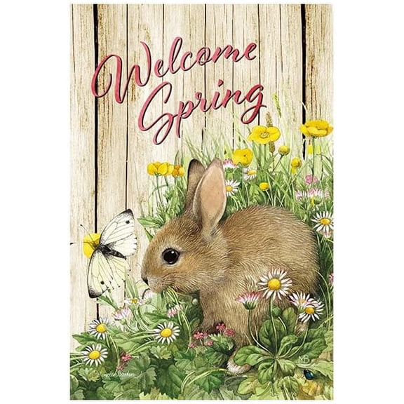 Spring Welcome Brown Rabbit Garden Flag, 12" x 18" Outdoor Flag, Premium Fabric