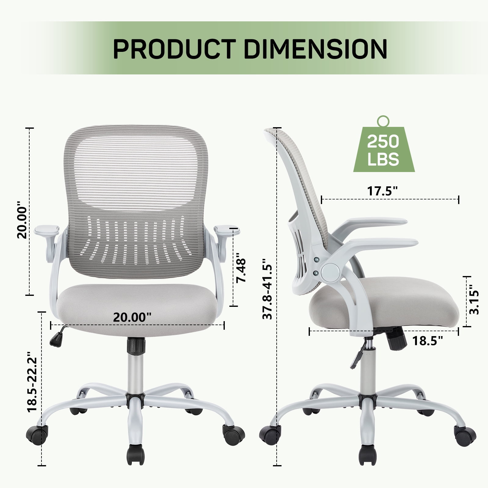 Casabay Office Chair, Ergonomic Mesh Desk Rolling Work Swivel Task Chairs with Flip-up Armrests, Comfortable Lumbar Support, for Home, Bedroom, Study