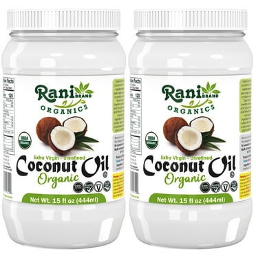 Rani Organic Extra Virgin Coconut Oil, Unrefined 15 fl oz (444ml) Pack of 2, Cold Pressed, NON-GMO | Gluten Free | Kosher | Vegan | 100% Natural | Packed in USA | USDA Certified Organic