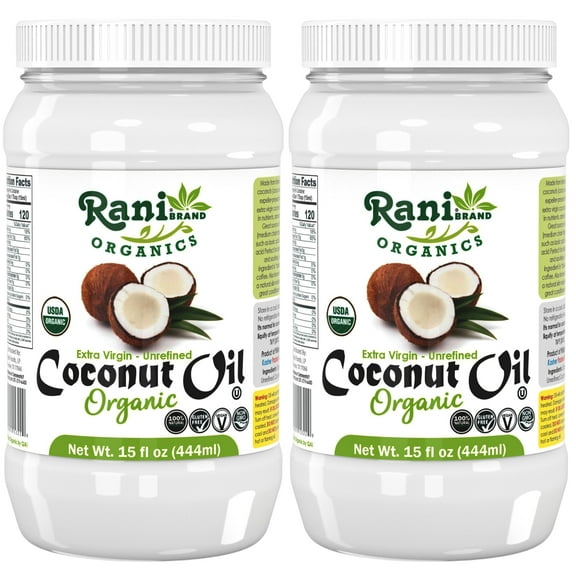 Rani Organic Extra Virgin Coconut Oil, Unrefined 15 fl oz (444ml) Pack of 2, Cold Pressed, NON-GMO | Gluten Free | Kosher | Vegan | 100% Natural | Packed in USA | USDA Certified Organic