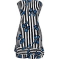 thumbnail image 1 of Strapless Jersey Striped Bow Print Ruffle Tube Mini Dress Sundress, 2X, Blue-Bows, 1 of 1